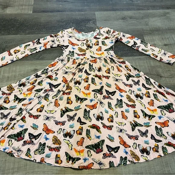 Posh Peanut pink butterfly Henley twirl dress with buttons size 8Y - Picture 3 of 16